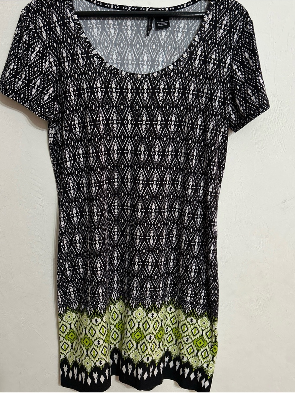 New Directions Black & Green Geometric Short Sleeve Everyday Dress M